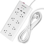 KUNGEAR 8-Outlet 12ft Extra Long Cord USB Surge Protector Power Strips, Low Profile Flat Plug, 5V 3.1A USB Charging Station, Wall Mount, 15A Circuit Breaker, 1050J, Idea for Home and Office, White