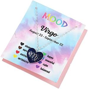 COLORFUL BLING Zodiac Necklace for Women 12 Constellation Sign Pendant Necklace Heart Color Changing Necklace Temperature Sensing Mood Necklace Astrology Horoscope Necklace, Metal enamel, Agate