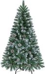 Yaheetech 4.5ft Artificial Christmas Tree, Snow Flocked Christmas Tree w/35 Pinecones, 412 Frosted Tips, Pre-Decorated Tree for Holiday Party Decoration