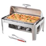 VEVOR Roll Top Chafing Dish Buffet Complete Set, 8 Qt Stainless Steel Chafer with Full Size Pan, Rectangle Catering Warmer Server with Lid Water Pan Stand Fuel Holder Meal Clip, for at Least 8 People