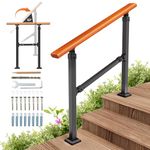 UOKRR Hand Rails for Outdoor Steps, 3 Step Stair Handrail Exterior Railing Kit, Indoor Iron Wood Grain Hand Railing for Concrete Steps, Porch Steps, Wooden Steps, Fits 1 to 3 Steps