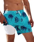 Arcweg Men's Swimming Shorts with Compression Liner Mens Swimming Trunks 2 in 1 Swim Shorts with Lining with Zipper Pockets Quick Dry Surfing Stretchy Beach Shorts, Lake Green Coconut, S