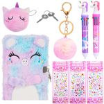 Zuimei Diary with Lock for Girls‘s Secret Diary Fluffy Notebook Unicorn Pen Stationery Sets for Girls Pink Coin Purse Keychain Stickers Ballpoint Pen for Teenager Kids Writing Drawing