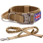 Tactical Dog Collar and Lead Set - YoothBro K9 Military Dog Collar with UK United Kingdom Flag, Adjustable Nylon Dog Collar with Heavy Duty Metal Buckle for Medium Large Dogs L,Brown