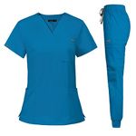 niaahinn Classic Scrub Set for Women- Scrubs Top Workwear & Yoga Jogger Scrub Pants Nursing Uniform (Blue, M)