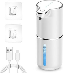 Automatic Soap Dispenser, Wall Mount Touchless 4 Gear Adjustable Electric Liquid Dispenser, 380ml Touchless Dish Soap Dispenser, USB Rechargeable (White-Gel-1 Pack)