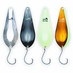 ETIC Cobra Fishing Spoons, Lures Kit 100% Made of Brass | ½oz - ¾oz | for Pike Trout Walleye Bass and More (4 Sets) (4pcs - ¾oz - Glowstrike)