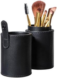 TRADERPLUS Makeup Brush Holder Organizer PU Leather Cosmetics Make Up Cup Storage Travel Case (Black)