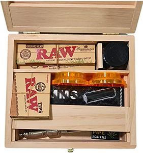 Zactly Exclusive 9 in 1 Smokers Wooden Rolling Box Kit Collection with King Size Raw Papers + Roach, KS Rolling Machine, Pre-Rolled Tips, Mini Plastic Storage Box, Crusher, Smoking Pipe & Steel Mesh