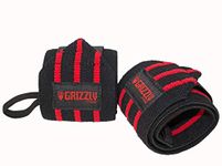 Grizzly Fitness 3" Heavy Duty Red Line Weight Lifting Wrist Wraps for Men and Women | Sold in Pairs | One-Size | Used to provide Wrist support during Lifting and Pulling | 3" Wide x 20" Long , Black