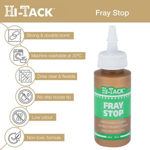 Hi-Tack Fray Stop Fabric Glue, 60ml – Prevents Fabric Fraying