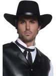 Smiffys Authentic Western Gunslinger Hat, Black Wide Brimmed, Cowboys and Indians Fancy Dress, Adult Dress Up Hats