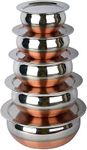 FIZLOZ Stainless Steel Copper Bottom Kitchen Serving, Cooking Bowl Steel Handi | Biryani Handi | Copper Handi for Kitchen, Handi Set 5-Pieces (Handi Size 2.1 L, 1.6 L, 1.1 L, 0.8 L, 0.5 L) (5 Pcs)