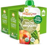 Happy Tot Organics Stage 4 Baby Food Pouches,Gluten Free, Vegan Snack, Love My Veggies, Fruit & Veggies Puree, Apples, Zucchini, Green Beans & Spinach 4.22 oz Pouch (Pack of 16)