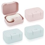 RUITENG 4 Pcs Travel Soap Container, Portable Bar Soap Holder with Lid, Plastic Travel Soap Case Leakproof Soap Holder Box, Soap Dishes for Shower, Bathroom, Traveling, Camping, Gym (Blue+Pink)