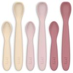 Silicone Baby Spoons, Baby Spoons Self Feeding 6 Months, Infant Spoons for First Stage, Toddler Spoons, Training Spoon Set, Baby Utensils Feeding Supplies, Dishwasher Safe & Boil Safe (Morandi Girl)