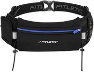 Fitletic - Ultimate II Running Pouch with Gels, Runners Pouch, Running Waist Belt with Gel Loops, Exterior Pocket, Inner Pocket, and Integrated Bib Toggles, Fitletic Running Accessories, Blue & Black,