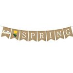 Amosfun Hello Spring Bunting Banner Decorative Burlap Banner for Spring Season Banner