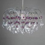 Nickel Frame Fountain Drop Pendant Ceiling Light Shade with Clear & Purple Acrylic Crystal Hanging Droplets(Fountain Drop Purple/Clear)