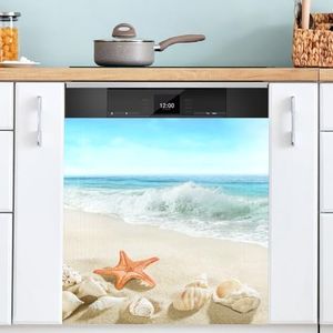 Summer Beach Starfish Seashells Dishwasher Magnet Cover Sticker Magnetic Refrigerator Panel Sticker Decorative Front Door Decal