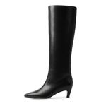 Modatope Knee High Boots Women Square Toe Kitten Heel Tall Boots Womens Fashion Long Boots, Black, 6