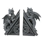 Design Toscano CL55773 Castle Dragon Gothic Decor Decorative Bookend Statues, 20.25 cm, Set of Two , Polyresin, Grey Stone