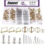 Swpeet 254Pcs Heavy Duty 6 Styles 1/4" 2/5”5/16" Hitch Linch Pin and PTO Pins with 304 Stainless Steel Cotter Pin Hair Pin and R Shape Clips Assortment Kit for Farm Tractors Trailers Pins