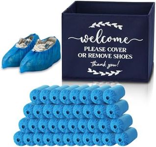Suzile 200 Pack Disposable Shoe Covers with Foldable Fabric Storage Box Waterproof Shoe Booties Disposable Non Slip Shoe Cover Holder for Front Door Porch Entryway Painters Guests Indoor (Dark Blue)
