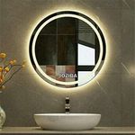 JOZIBA Glass Led Bathroom Mirror Round (21 X 21 Inch_04, White Light + Warm White) Wall Mount, Unframed