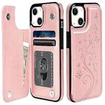 Mavis's Diary Flip Case Compatible for iPhone 15 Plus Wallet Case PU Leather Folio Cover, Phone Case Floral Butterfly Soft Silicone Bumper with Card Holder Kickstand Holster for Women-Rosegold