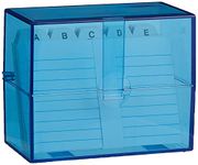 Wedo 2507303 card boxes DIN A7 transverse for about 200 cards (made of plastic translucent blue, incl. 100 index cards and registers, 11,8 x 6,3 x 9,7 cm) white