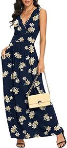 LILBETTER Women Plus Size Sleeveless Deep V Neck Loose Plain Long Maxi Casual Dress(F Navy Blue Lily,3X-Large)