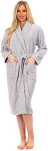 Adore Home Ladies 100% Heavy Cotton Shawl Collar Bathrobe Terry Towelling Bath Robe Dressing Gown, Silver, M