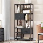 YITAHOME Bookcase, 7 Tier Bookshelf with drawers Floor Standing Book Shelf Industrial Shelving Unit Storage Rack with Steel Frame for Living Room, Office, Study, Hallway, Kitchen, Black