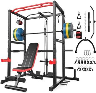 Sportsroyals Power Cage,1600lbs Multi-Function Power Rack with Adjustable Cable Crossover System and More Training Attachment, Home Gym (230LB Weights Package with BC(RD LAT Power Cage))