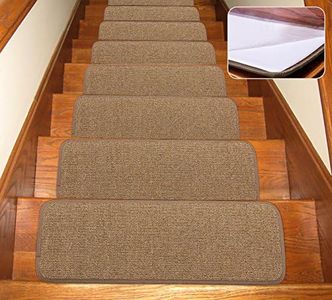 Soloom Non-Slip Washable Stair Treads Carpet with Skid Resistant Rubber Backing Specialized for Indoor Wooden Steps, Removable Floor Rugs for Stairs (Pure Brown, Set of 13)