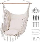 Goutime Hammock Chair,Hanging Rope Ceiling Swing with 2 Cushions, Macrame Boho Hanging Chairs for Indoor,Outdoor,Bedroom,Outside,Garden,Balcony,Yard,Deck,Max 330 Lbs