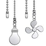 Akahttbn Ceiling Fan Chain Extenders Light Pull Chain Set, 12 Inch Ornaments Extension Chains with Decorative Light Bulb and Fan Cord for Ceiling Light Lamp Fan Chain,Nickel