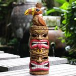Yiosax Outdoor Tiki Statue Decoration-Solar Garden Figurine - Woodpecker Waterproof Unique Housewarming Gifts for Women Patio,Balcony,Yard,Lawn Decor 15 Inch Tall