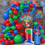 Red Blue Green Balloon Arch Garland Kit, 110 Pcs Green Red and Royal Blue PJ-Ma sks Latex Balloons Kit for Super Spider Hero Party Kids Birthday Baby Shower Graduation Boys Masks Party Decorations