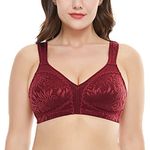 WingsLove Women's Full Coverage Non Padded Comfort Bra Minimizer Wire-Free Bra, Wine Red, 40DD