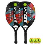 Beach Tennis Paddle Beach Tennis Racket Carbon Fiber with EVA Memory Foam Core Beach -Beach Tennis Racquet Set of 2 Paddle and 3 Ballsg（Black）