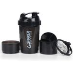 XComfort Shaker Bottle,16 OZ Shaker Cups Perfect for Protein Shakes and Pre Workout,100% Leakproof Reusable Protein Shaker Bottle with Powder Storage & Mixing ball for gym outdoor,BPA FREE,Black