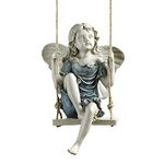 Design Toscano Summertime Fairy on a Swing Hanging Statue, 29 cm, Polyresin, Two Tone Stone