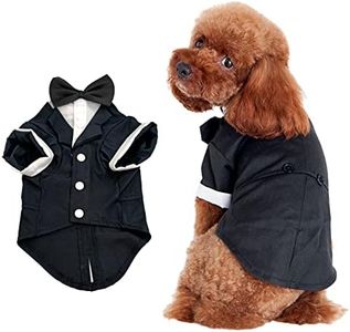 Blisscok Dog Shirt Puppy Clothes,Pet Wedding Suit Formal Tuxedo with Black Bow Tie,Dog Outfit for Small Medium Dogs,Dog Weding Attire Dress Up Cosplay Prince Costume(XL)