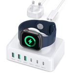 USB C Charger For Apple Watch Wireless Charger 125W GaN 6 Port Charging Station USB C Wall Charger Power Strip Adapter Plug 3 USB C 3 USB A for iPad iPhone 16 14 15 13 12 11 Pro Max Pixel Note Galaxy