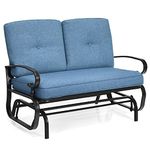 Giantex Outdoor Glider Bench Patio Loveseat with Cushions, 2-Person Outdoor Rocking Chair, Porch Glider Swing for Garden, Backyard, Poolside, Patio Seating Rocker (Navy)