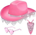 Hercicy Rhinestone Cowboy Hat Glitter Cowboy Hat Sparkly Cowgirl Hat for Concert Birthday Party Beyonce Renaissance, Pink, One Size