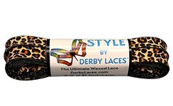 Derby Laces Style Wide 10mm Waxed Lace for Roller Skates, Hockey Skates, Boots, and Regular Shoes (Leopard, 72 Inch / 183 cm)