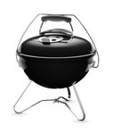 Weber Smokey Joe Premium Charcoal Grill Barbeque, 37cm | Portable BBQ Grill with Tuck-N-Carry Lid Cover & Plated Steel Legs | Folding Outdoor Cooker with Porcelain-Enamelled Bowl - Black (1121004)